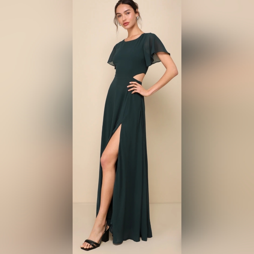 Garden Bliss Emerald Green Cutout Maxi Dress (Size: L)